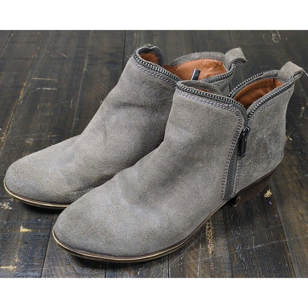 Lucky Brand Bartalino Boots Shoes Ankle Women 8.5 Medium Grey Leather Zip